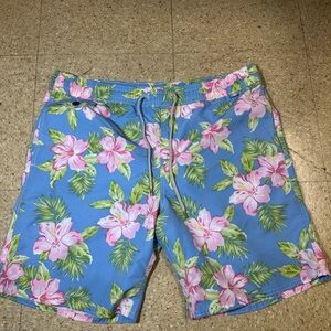 Polo Ralph Lauren Mens Blue Floral Swim Shorts Trunks Tropical Hawaii 8 Inseam M